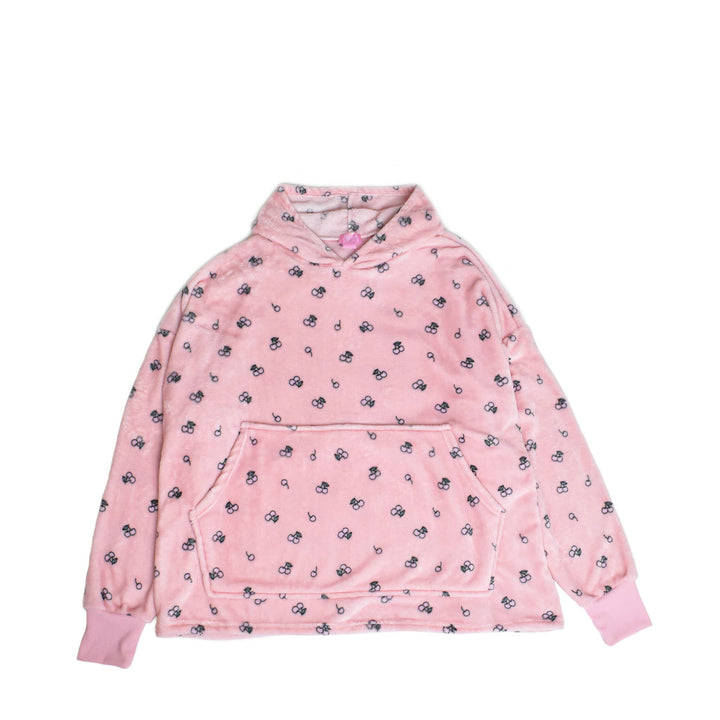 Fleece Printed Pullover Oversized Blanket Hoodie: Pink Bow Print