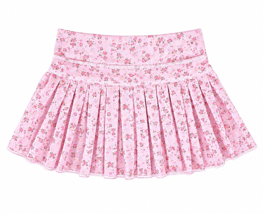 Pretty in Pink Flowers Mini Pleated Skort