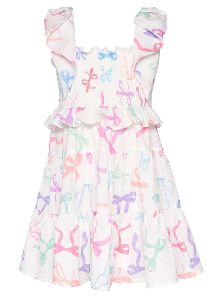 White Multi Colored Bow Print Dress