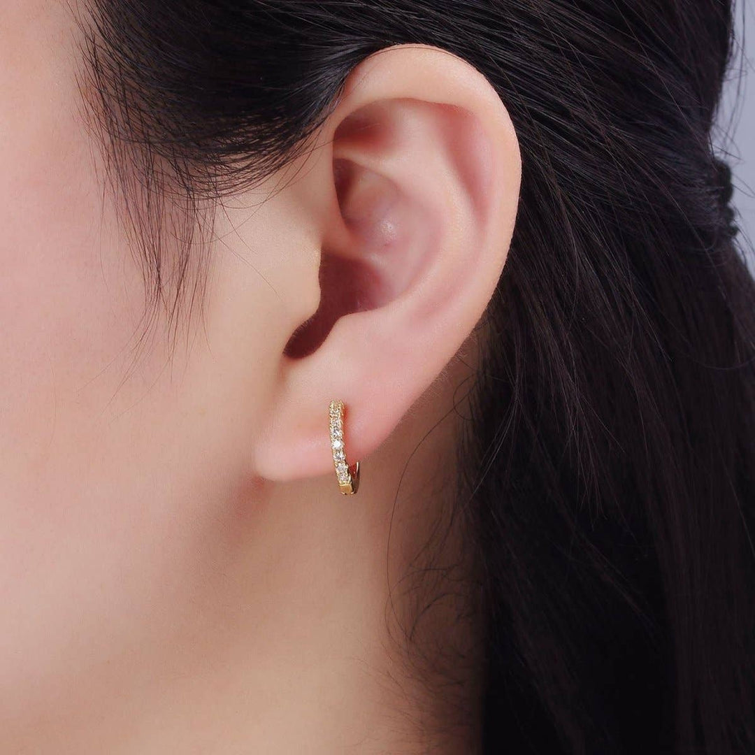 14K Gold Filled 15mm Micro Paved Huggie Earrings | P079: GOLD