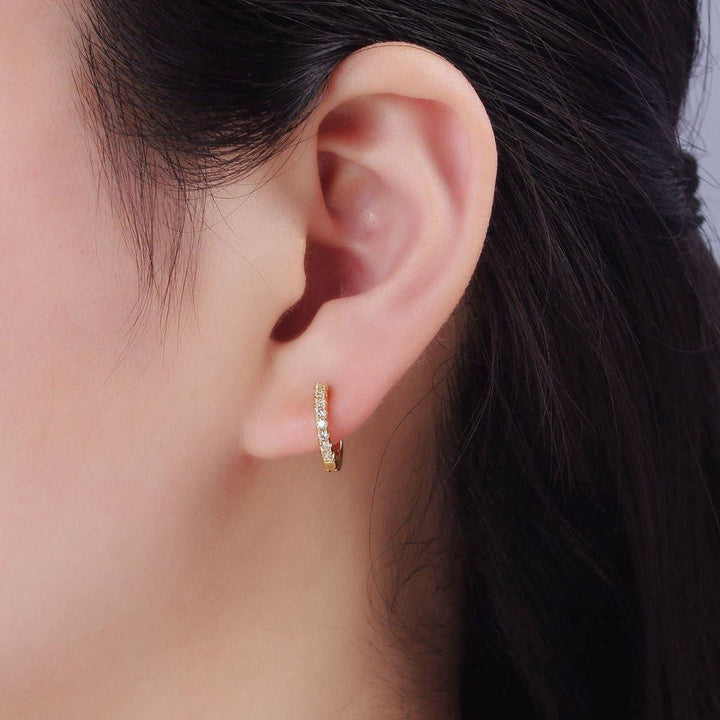 14K Gold Filled 15mm Micro Paved Huggie Earrings | P079: GOLD