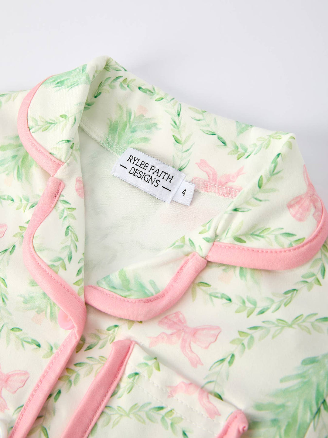 Christmas Tree & Bow Print Girls Pajama Set