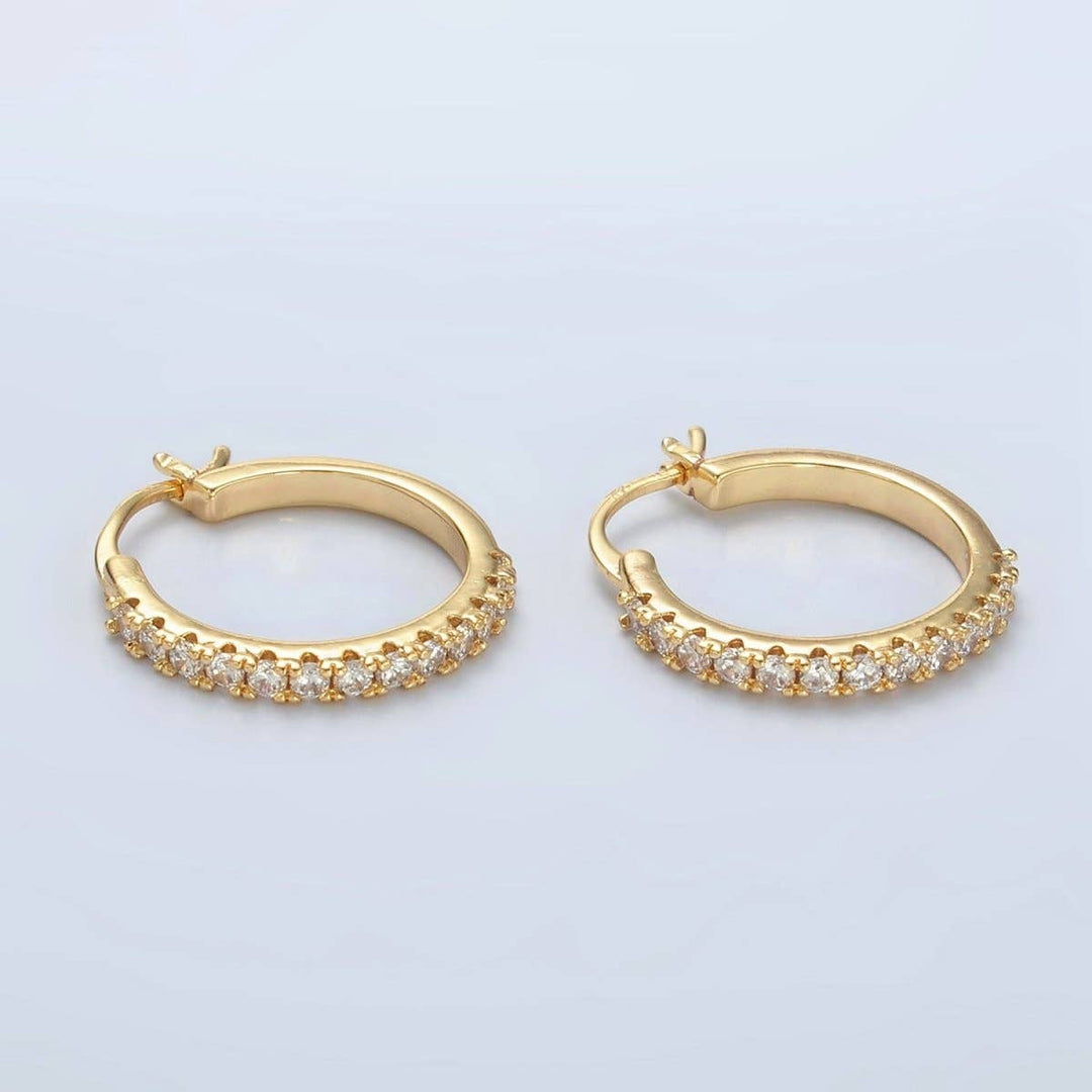 24K Gold Filled 20mm Micro Paved CZ Latch Hoop Earrings | T158