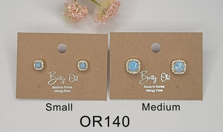 LAB GROWN OPAL STUD EARRINGS.: LIGHT BLUE OPAL/GOLD / Small - OR140