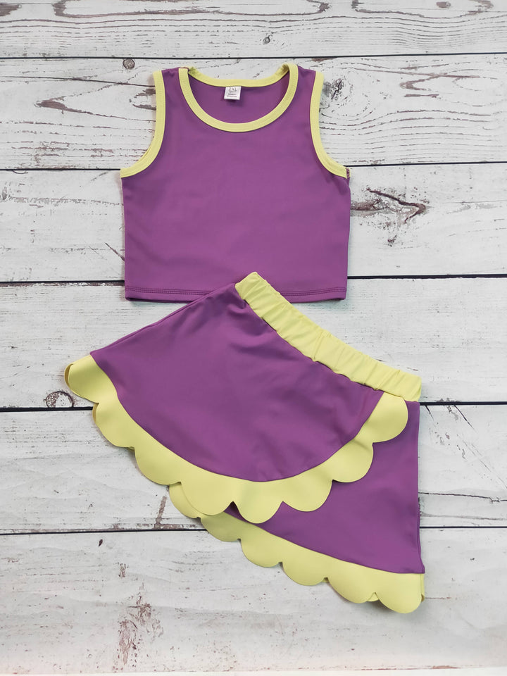 Kids Girls Purple Active Scallop Set: 5-6T