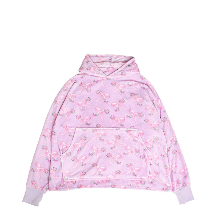 Fleece Printed Pullover Oversized Blanket Hoodie: Orchid Floral Bow Print