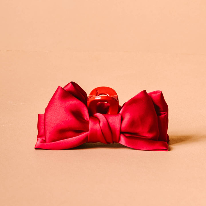 Mini Satin Bow Claw Clip-Red