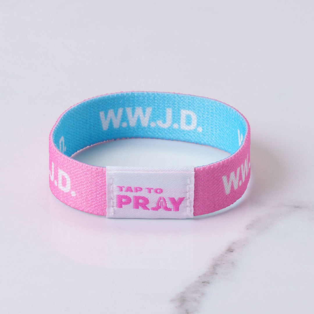 Tap To Pray™ Wristbands - Blue & Pink WWJD: X-Small / WWJD Pink / Blue