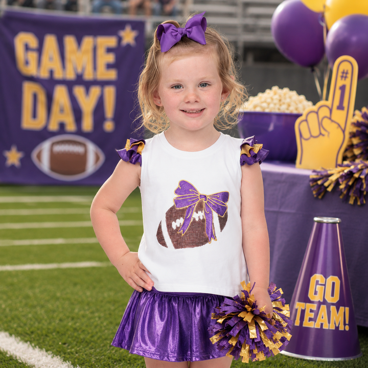 Sequin Football Shimmer Ruffle Sleeve - Purple and Gold