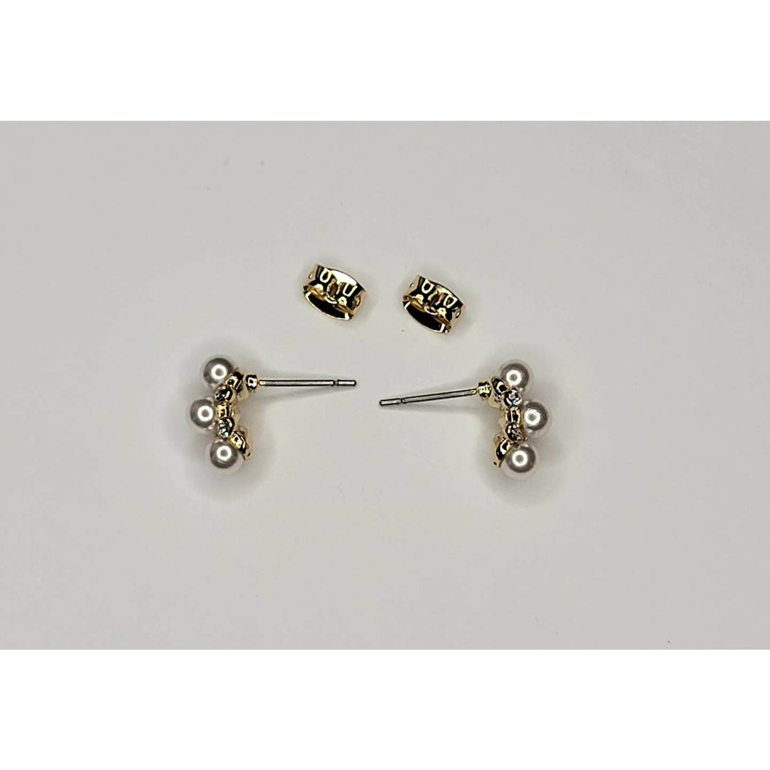 Three Pearl Post Earrings