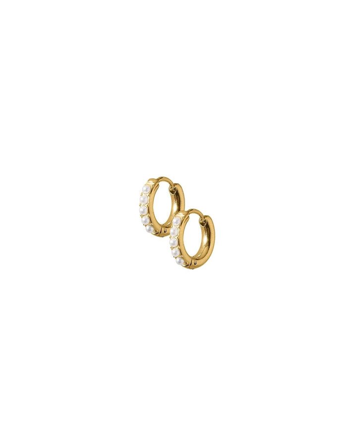 Huggie Earrings - Scarlett Hoop Gold 8mm Pearl