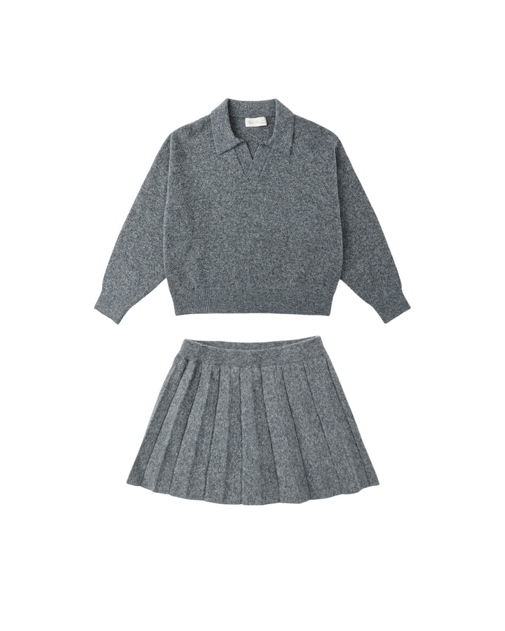 Knit Pleated Skirt - Heathered Grey