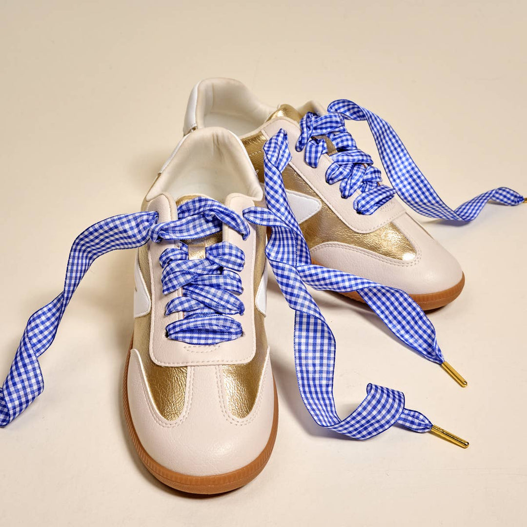 Step It Up Shoelaces–Gingham Royal Blue