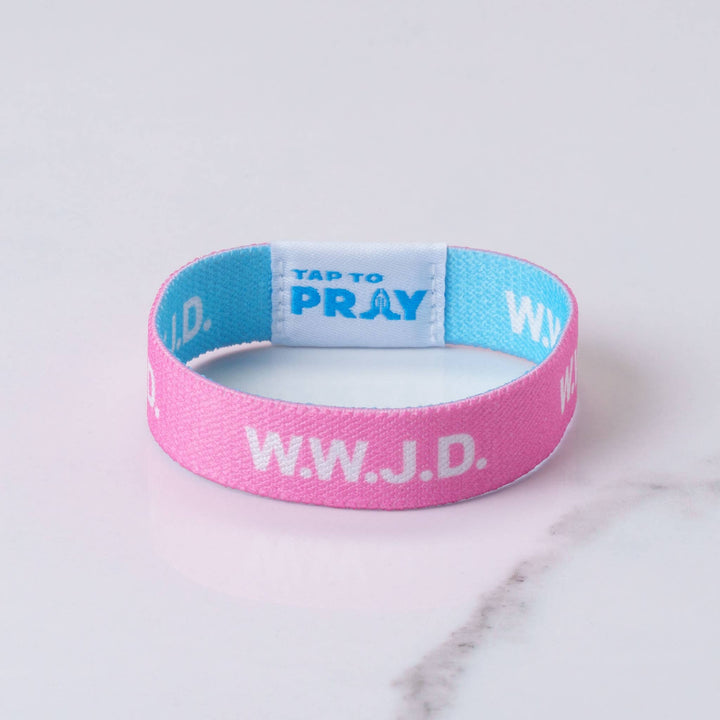 Tap To Pray™ Wristbands - Blue & Pink WWJD: X-Small / WWJD Pink / Blue