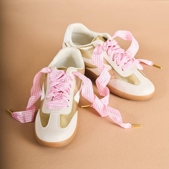 Step It Up Shoelaces–Gingham Pink