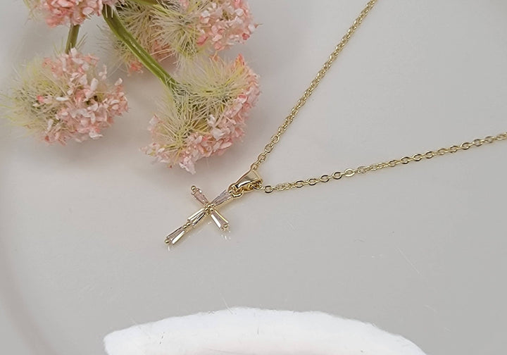 Cz Small Cross Necklace: Gold - ST41
