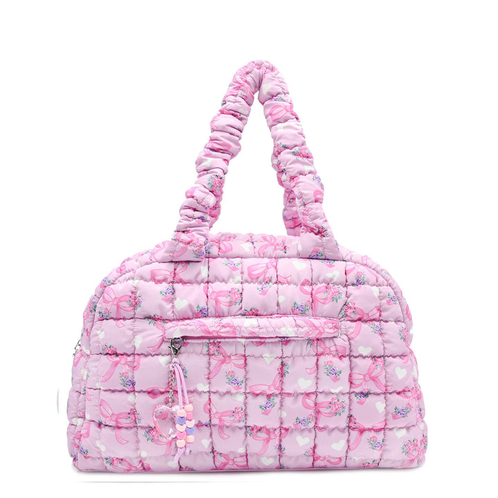 Quilted Scrunchies Floral Bow Printed Medium Duffle Bag: Petal Floral Bow Print Scrunch