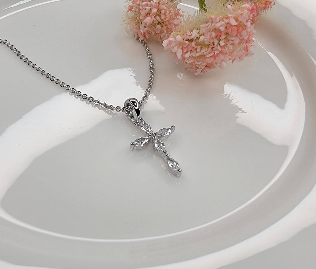 CZ Small Cross Necklace: Gold - ST43