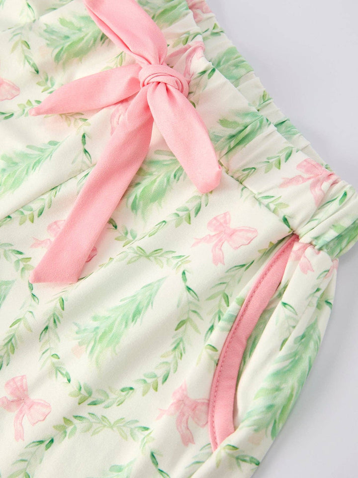 Christmas Tree & Bow Print Girls Pajama Set