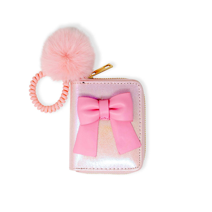 Shiny Jumbo Bow Spiral Strap Wallet: Pink