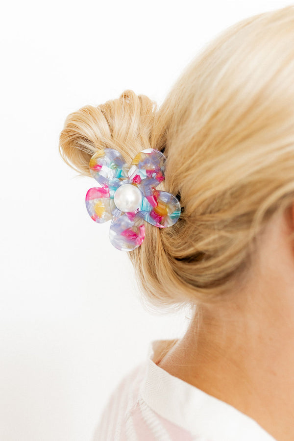 Flower Hair Clip Rainbow with Pearl