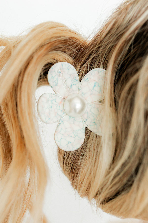 Flower Hair Clip Coral with Pearl