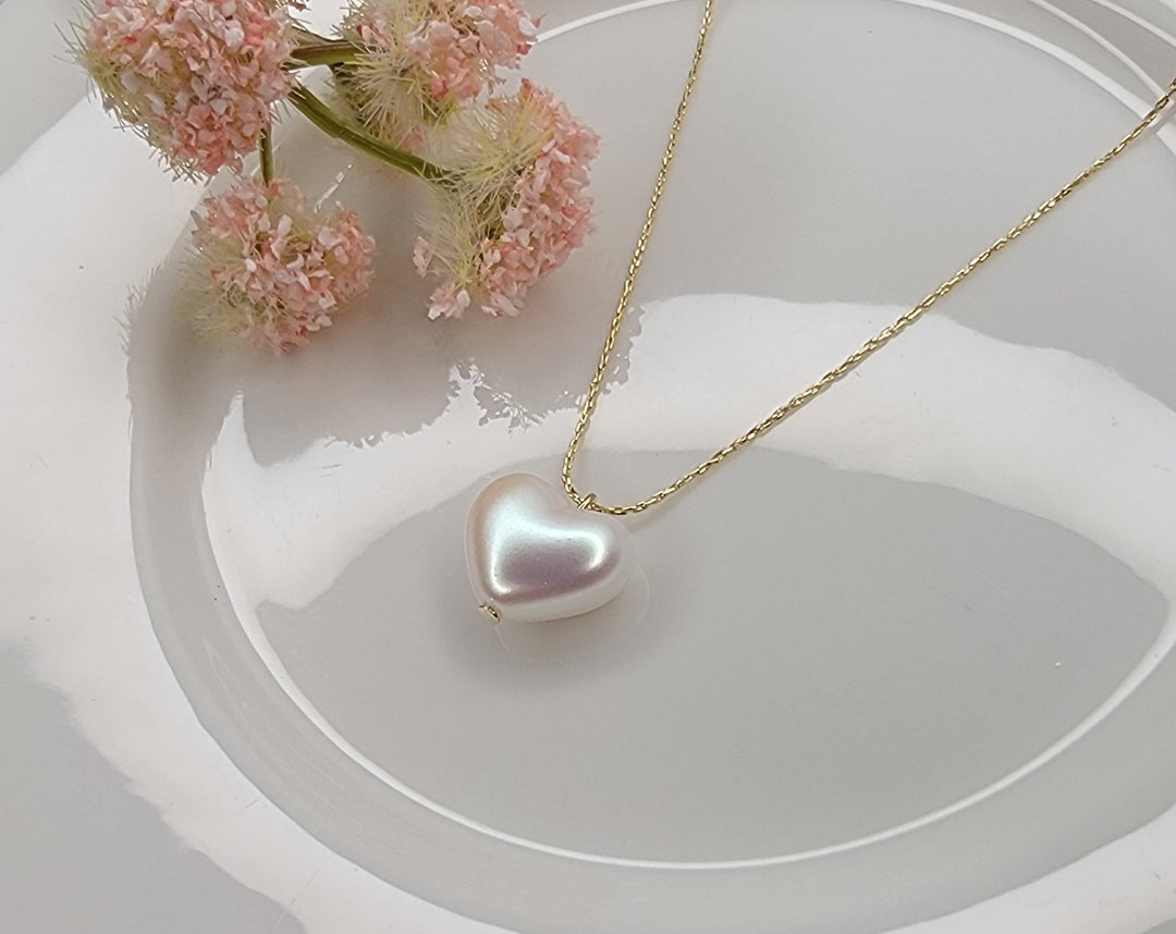 Aurora Pearl Heart Charm Necklace