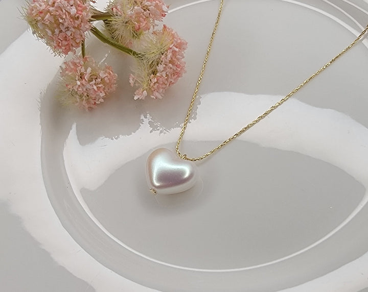 Aurora Pearl Heart Charm Necklace