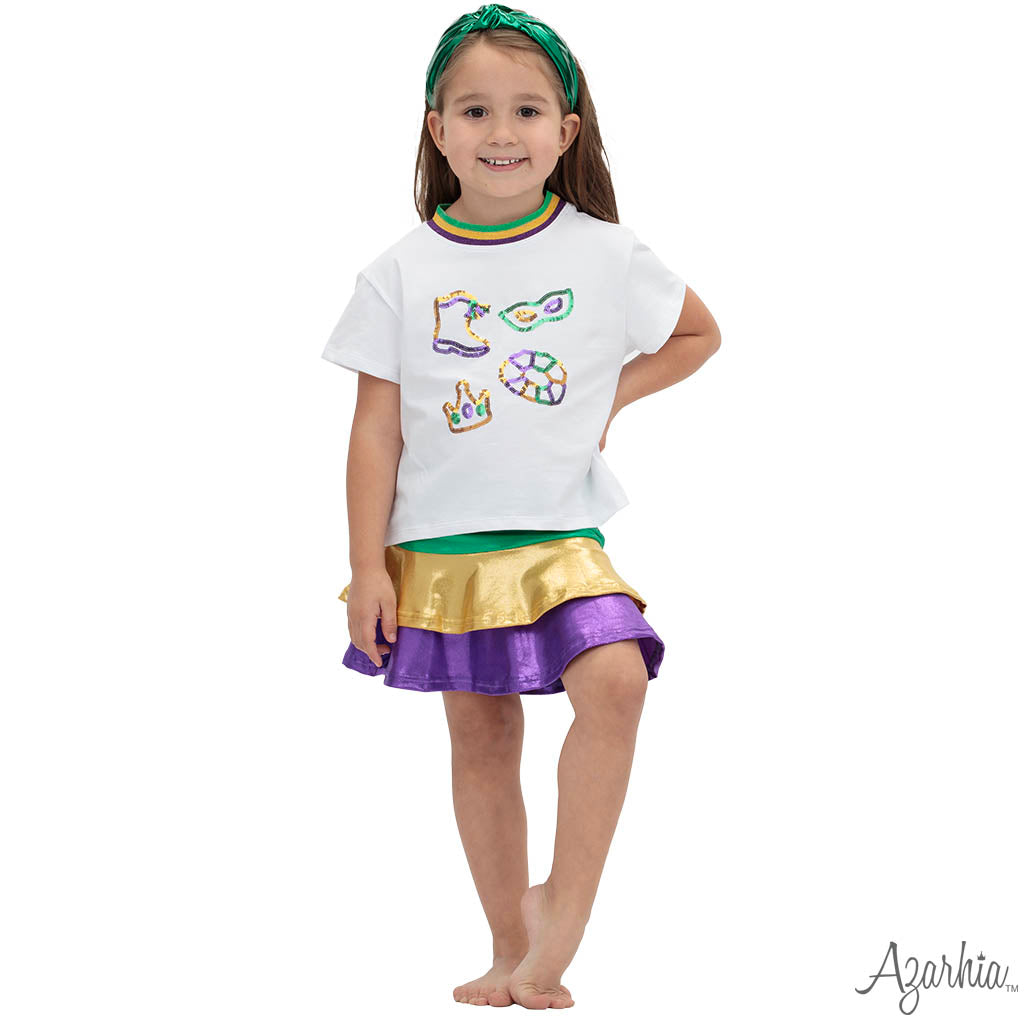 Mardi Gras Elements In Sequin On White Boxy