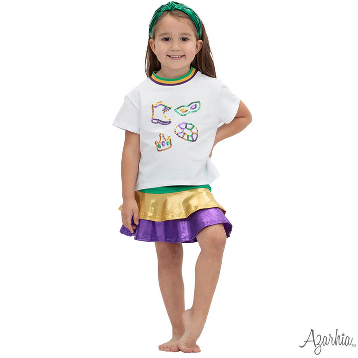 Mardi Gras Elements In Sequin On White Boxy