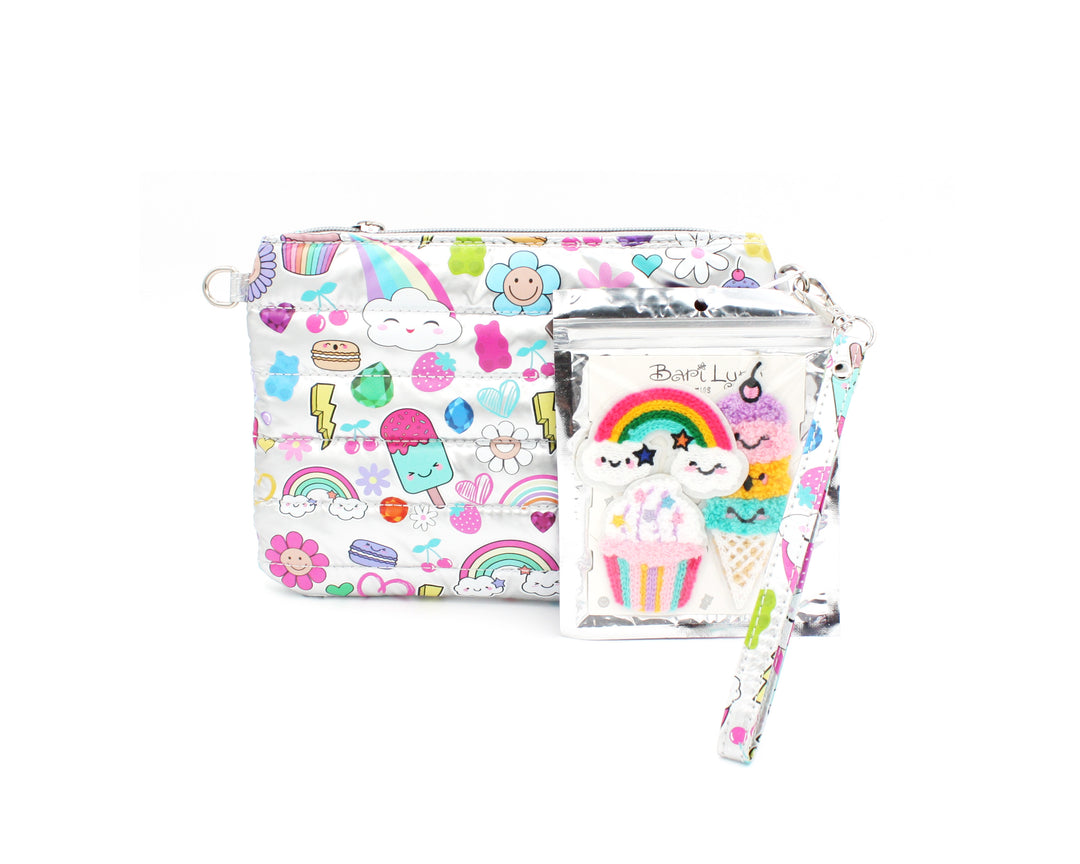 CROSSBODY PRINT BAG WITH PATCHES SILVER