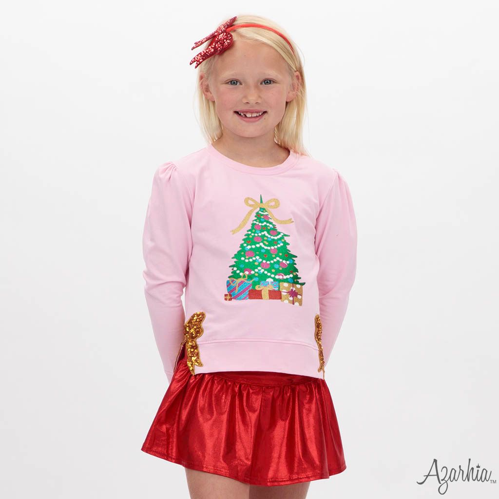 Christmas Tree in Glitter On Pink Holly Shirt