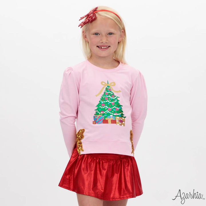 Christmas Tree in Glitter On Pink Holly Shirt
