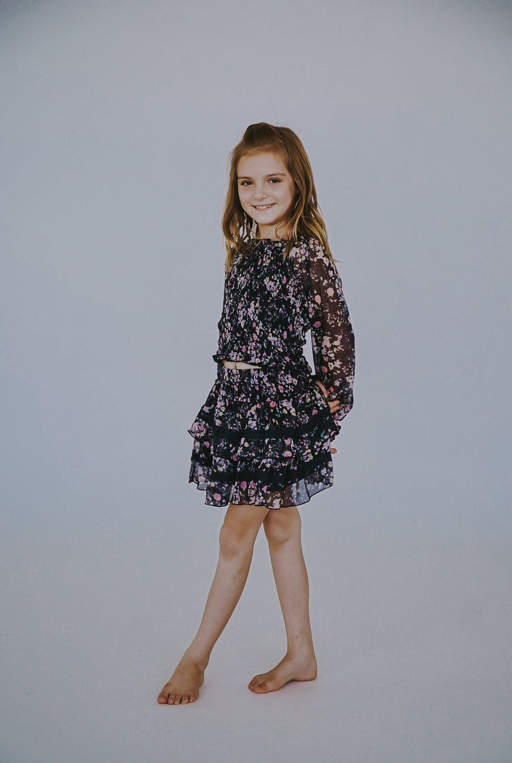 Floral Navy Chiffon Skirt