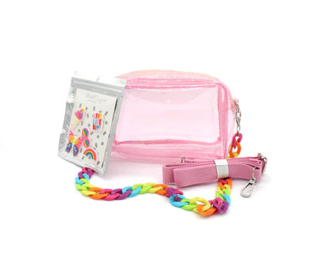 CLEAR BAG WITH RAINBOW AND CHARMS