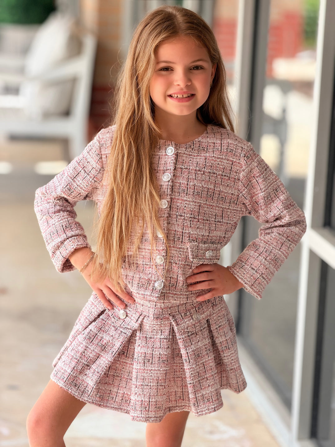 Off White and Pink Tweed Skort