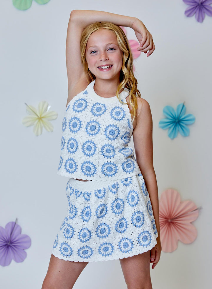 Blue & White Crochet Tank