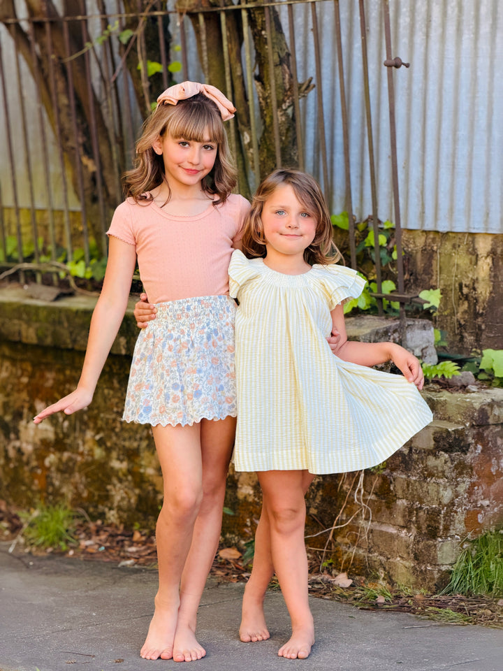 Smocked V Mini Skirt in Bloom