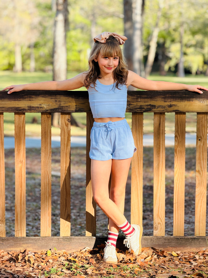 Blue Ribbed Shorts