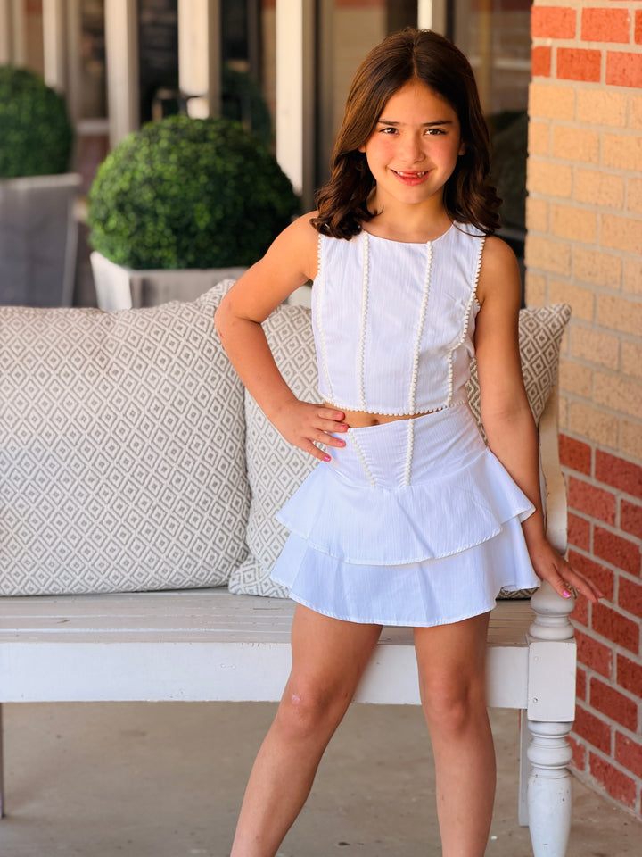 White Pom Trim Skirt