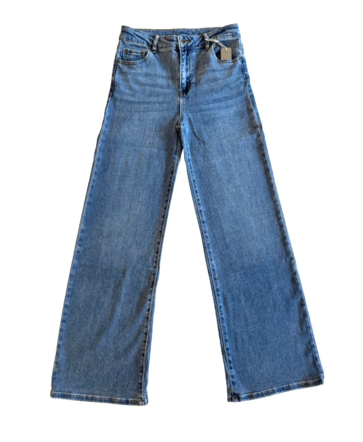 Back Pocket Bow Embroidery Wide Leg Jean