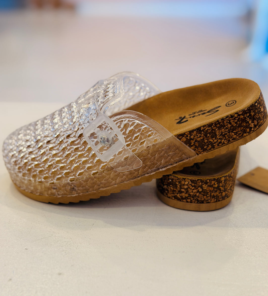 YOKI Girls Slip On Cork Jelly Clog With Buckle Clear