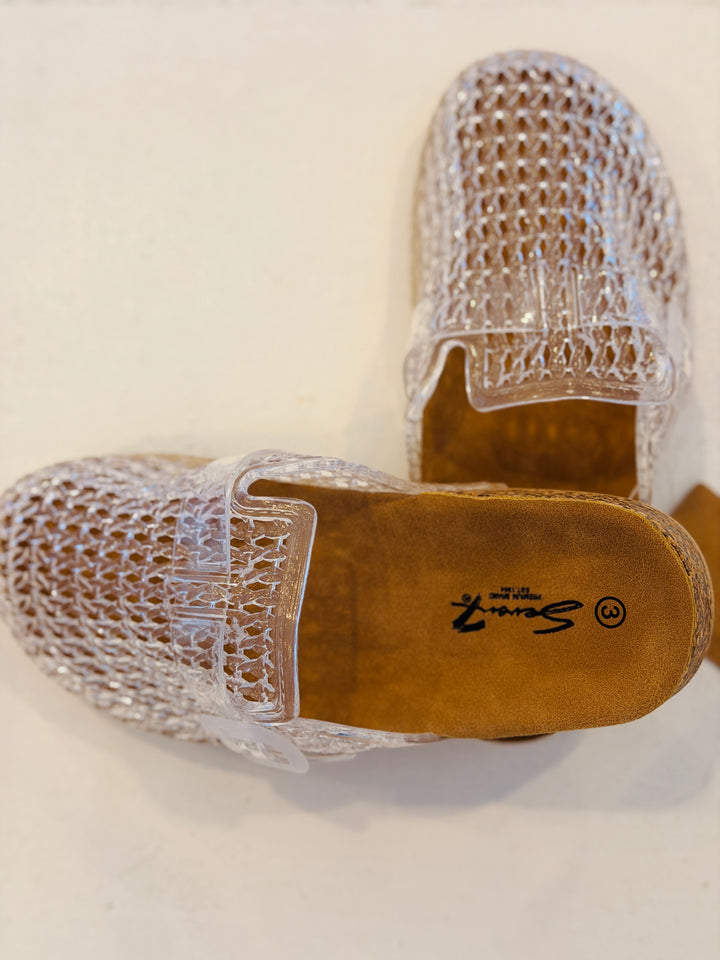 YOKI Girls Slip On Cork Jelly Clog With Buckle Clear