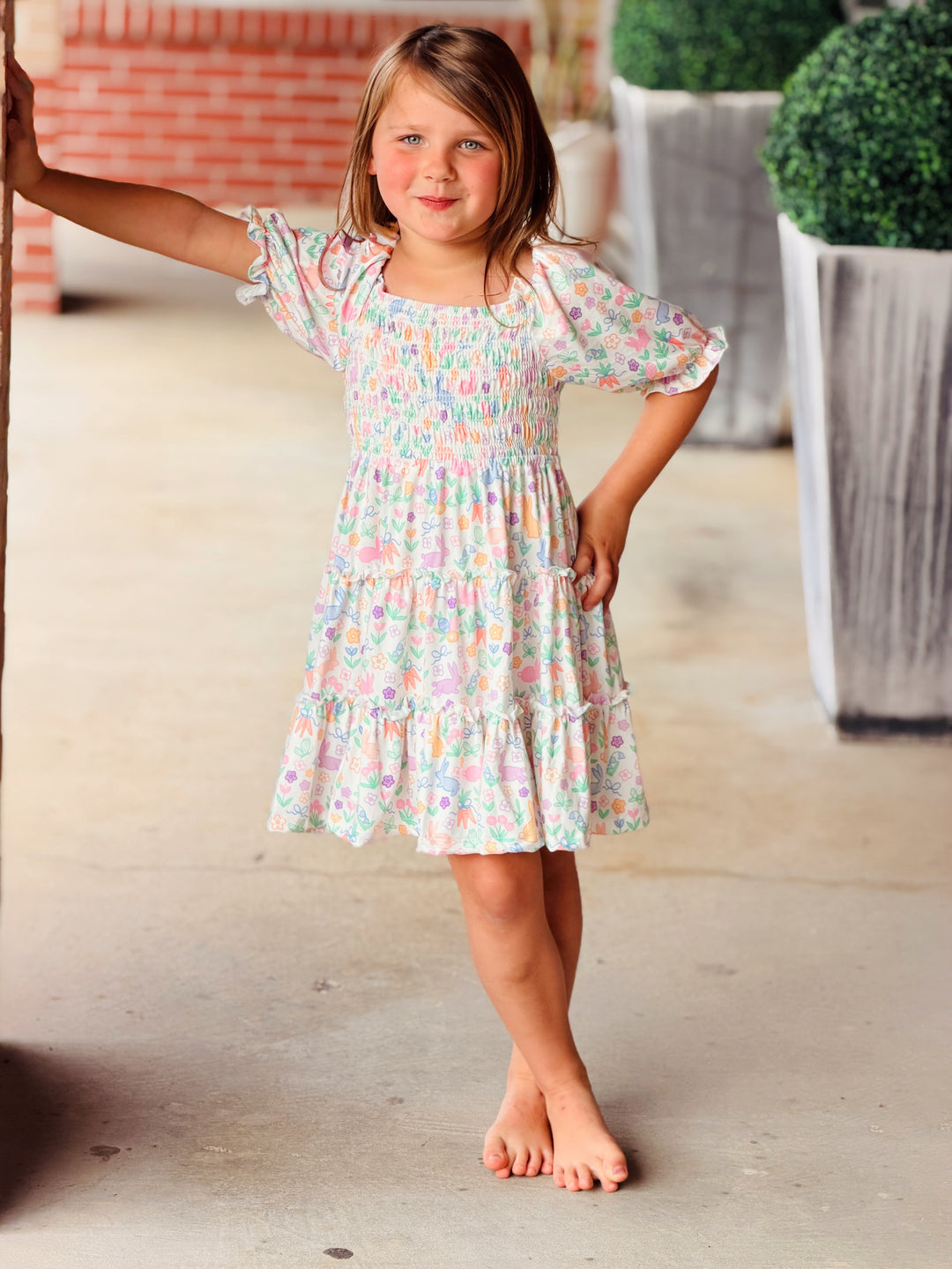 Hoppy Easter Smocked Ruffle Dress