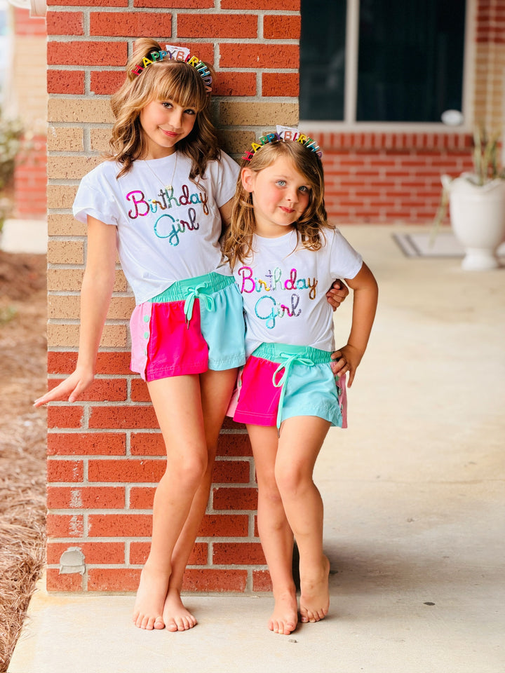 Pinks and Blues Color Block Short