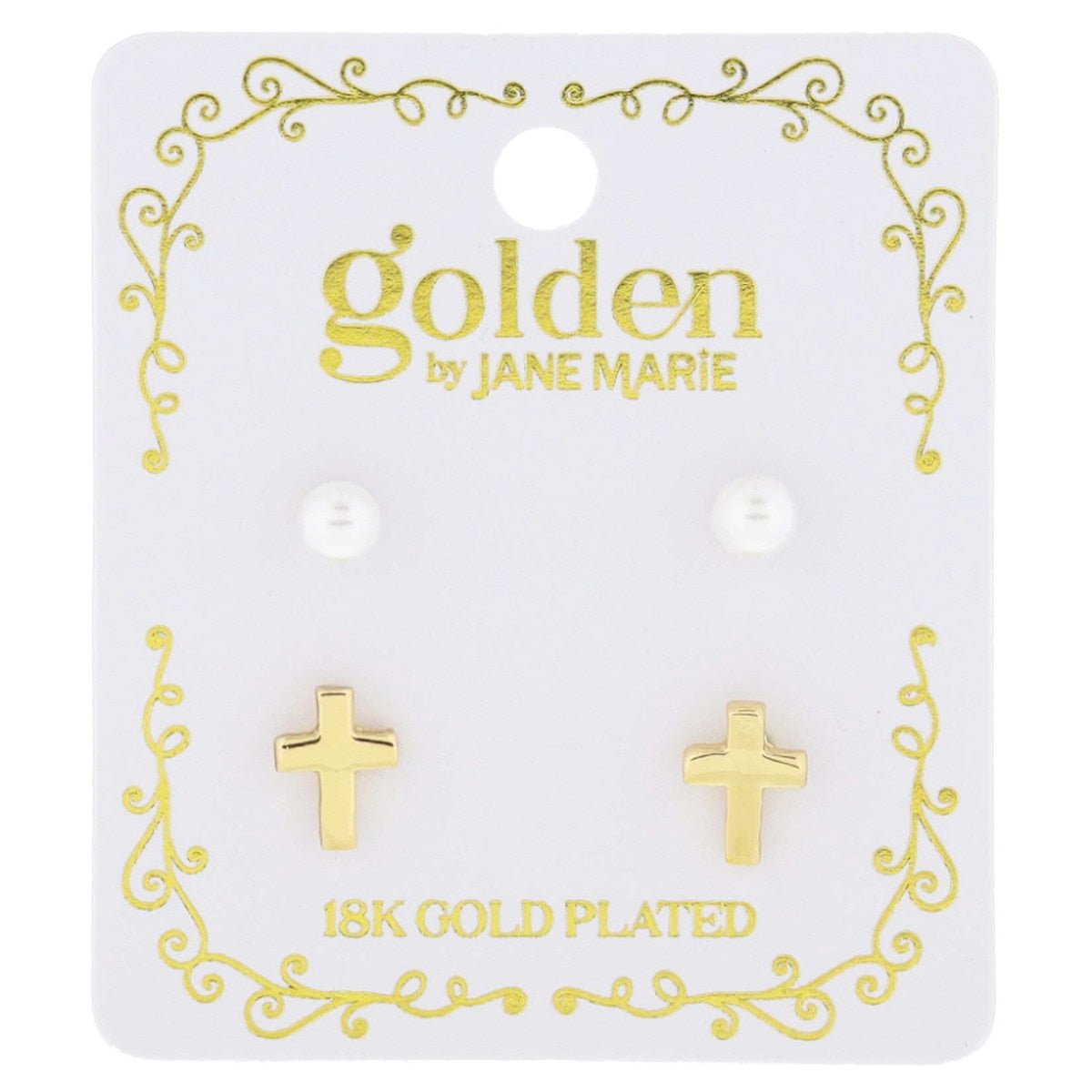 Kids Golden Beauty! 2 Stud Set, Gold Cross Earrings