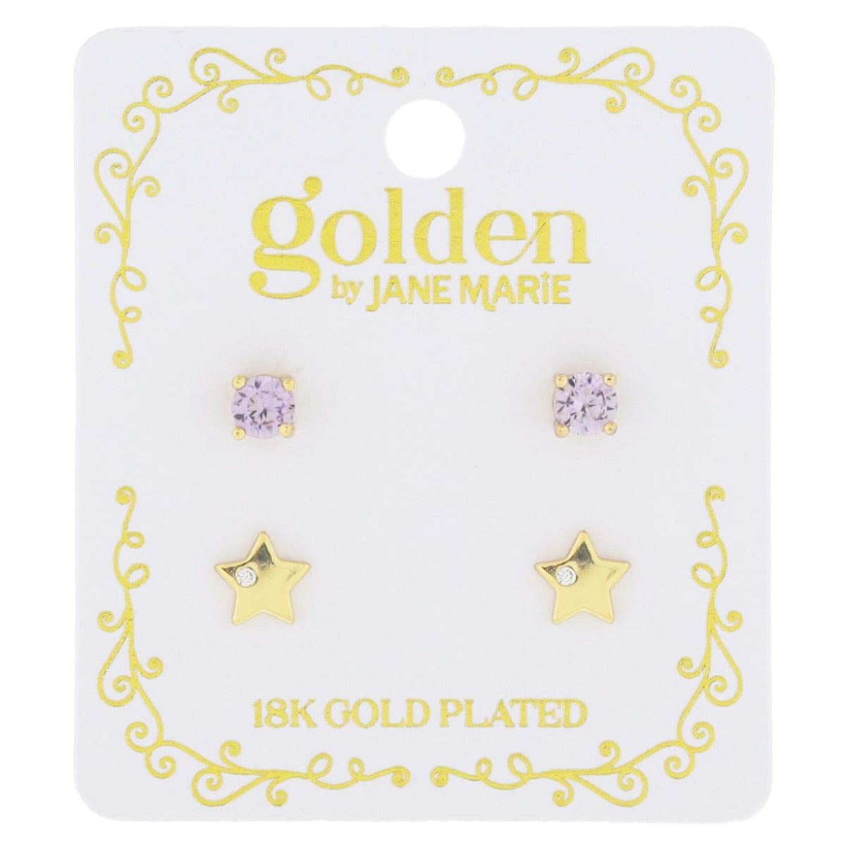 Kids Golden Beauty! 2 Stud Set,  Gold Star