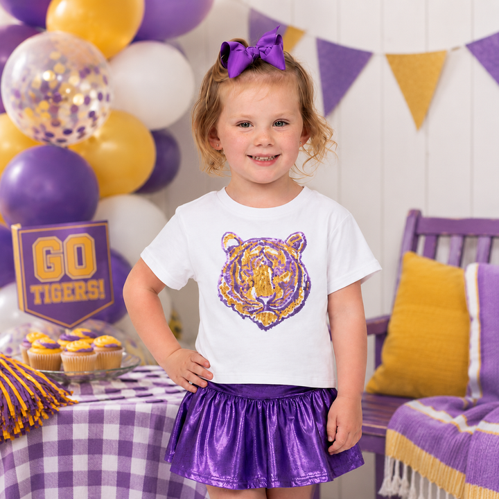 Sequin Tiger Face Stripes White Tee