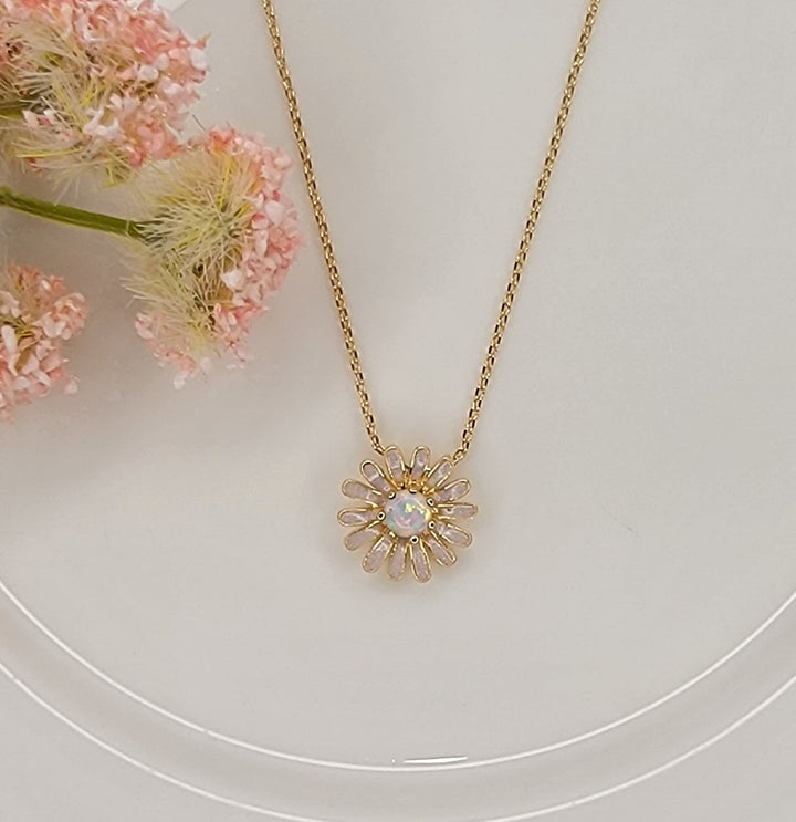 Daisy Flower with Opal Stone Accent Necklace