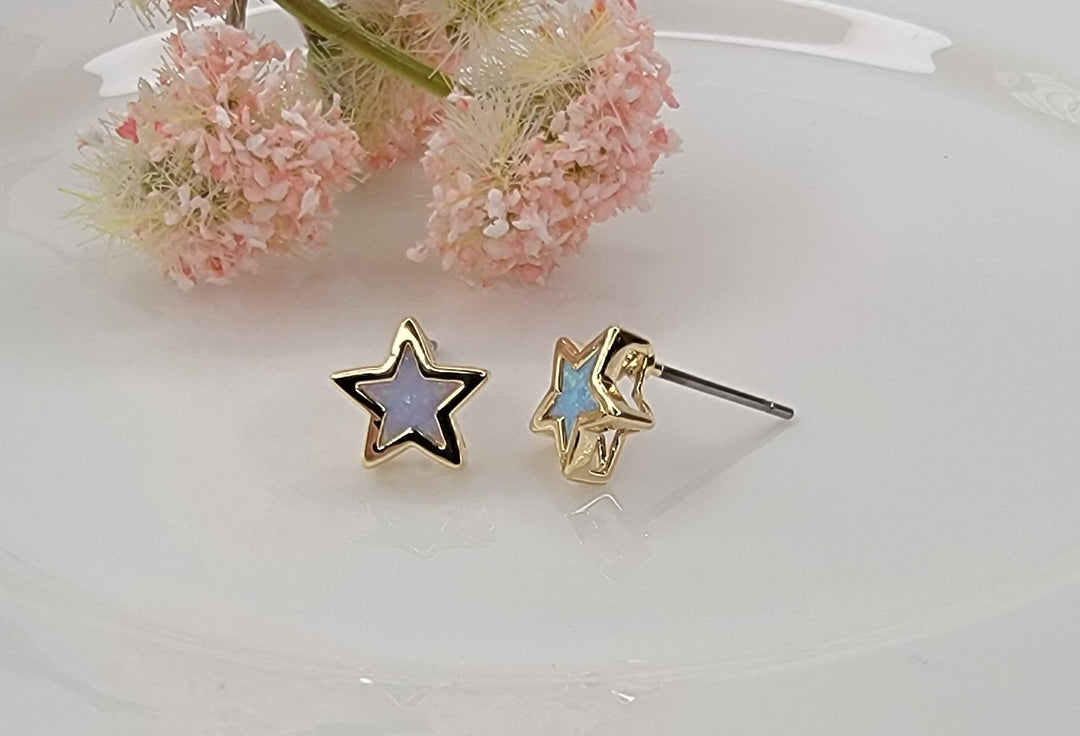 Blue Opal Star Studs